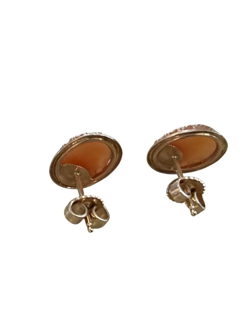 Vintage 14K Gold 585 Military Mark Backs, Cameo Post Earrings - Picture 2 of 7